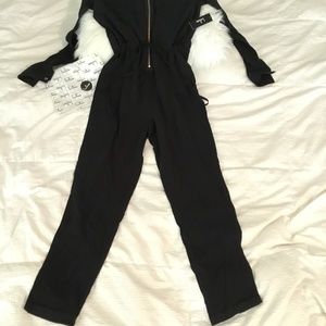 Lulus Long Sleeve Utility Jumpsuit Black